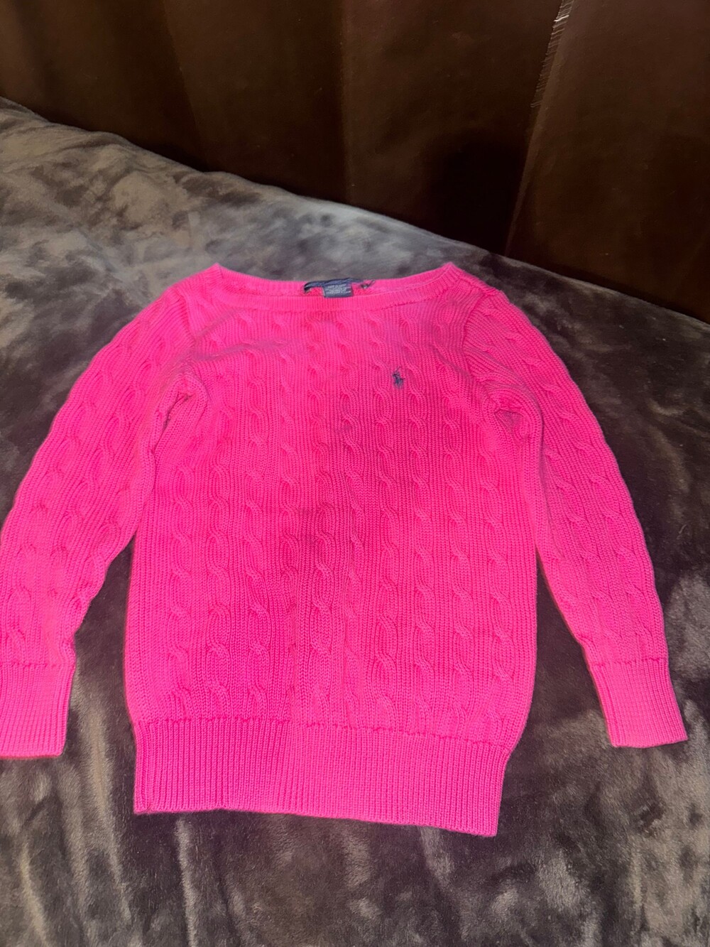 Ralph Lauren Sport Hot Pink Cotton Sweater Cable Knit